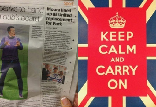 배두나가 자신의 미니홈피(왼쪽 사진)에 박지성의 QPR 입단 소식이 실린 현지 신문 사진을 올려 눈길을 모았다. ‘런던 데이트설’에 대한 소속사 해명이 나온 후 배두나는 ‘침착하게 하던 일 계속하라’란 글귀가 쓰인 사진(오른쪽 사진)과 함께 ‘나를 대신해 그것에 대해 말하기 전에 적어도 내게 먼저 전화를 했어야 했다’는 글을 올렸다. 사진출처｜배두나 미니홈피