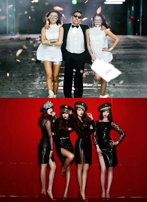 싸이, 씨스타 나혼자 패러디. 사진제공|YG 엔터테인먼트(위), 스타쉽 엔터테인먼트.