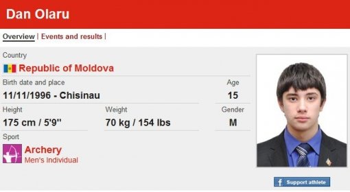 몰도바 댄 올라루 프로필. 사진=런던올림픽 공식 홈페이지 캡처