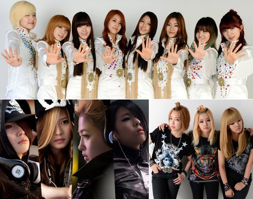 가요계 포화상태로 평가되는 걸그룹들이 독특한 차별화를 앞세우며 진화된 형태로 발전하고 있다. 위 사진부터 시계방향으로 걸그룹 AOA, 디유닛, 가디스. 사진|스포츠동아DB·KW엔터테인먼트