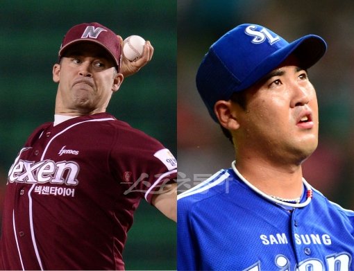 나이트(왼쪽)-장원삼. 스포츠동아DB
