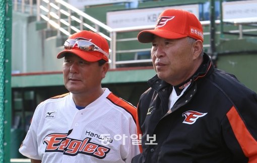 김성한 코치(왼쪽). 동아DB