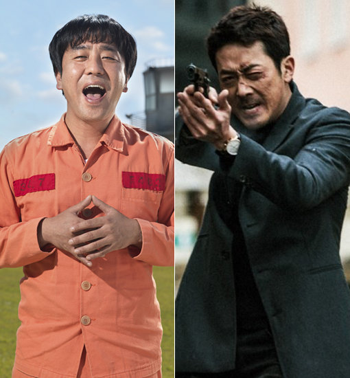 영화 ‘7번방의 선물’의 류승룡과 ‘베를린’의 하정우(오른쪽). 사진제공｜화인웍스·외유내강