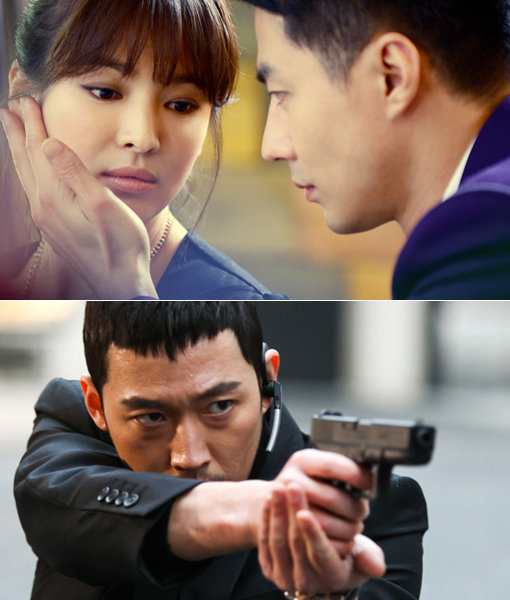 한 편의 영화 같은 영상미와 송혜교·조인성의 멜로 연기로 시선을 사로잡은 SBS ‘그 겨울, 바람이 분다’(위쪽)와 장혁·이다해의 화려한 액션 장면으로 화제를 모은 KBS 2TV ‘아이리스2’의 한 장면. 사진제공｜SBS·KBS