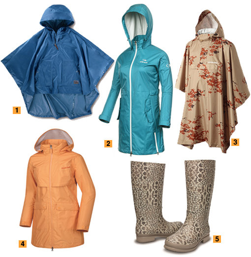 1. K2 ‘컴포트라인 레인코트’ 2. 아이더 ‘킹슬리 재킷’ 3. 오프로드 ‘그래스 호퍼’ 4. 몽벨 ‘미들컷 레인코트’ 5. 크록스 ‘웰리 레오파드 레인부츠’