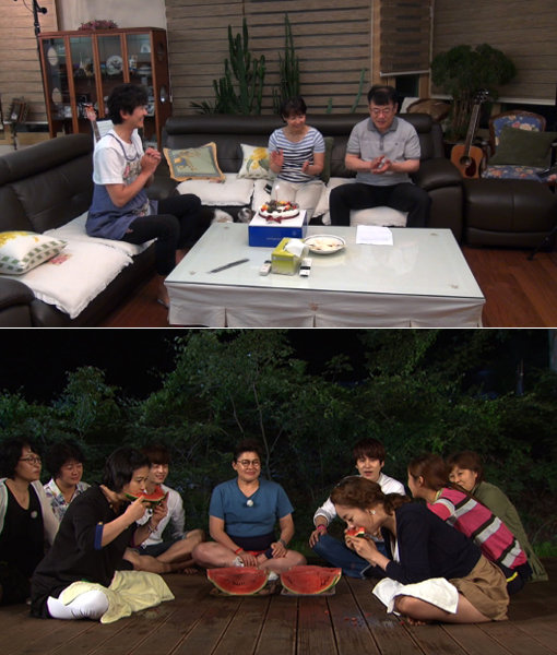 ‘잘되면 무조건 따라하고 보자?’ 스타 가족들이 출연하는 예능프로그램이 인기를 끌자 각 방송사들이 비슷한 형식의 프로그램을 잇따라 선보이고 있다. 연예인 사위와 장모의 이야기로 화제를 모으고 있는 SBS ‘자기야-백년손님’(위쪽 사진), 스타와 부모가 출연하는 KBS 2TV ‘해피선데이-맘마미아’. 사진｜SBS·KBS