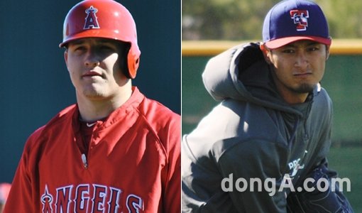 LA 에인절스 마이크 트라웃-텍사스 레인저스 다르빗슈 유(오른쪽). 동아닷컴DB