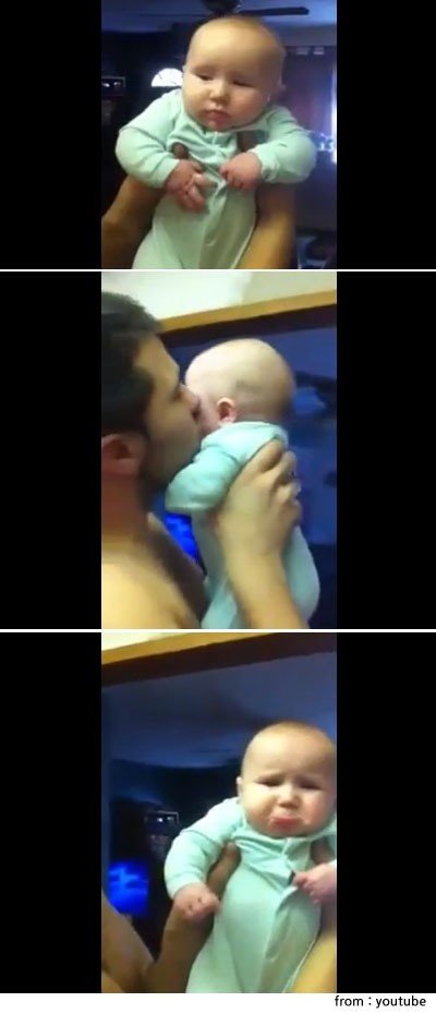 뽀뽀가 싫은 아기. 유튜브 영상 캡처.