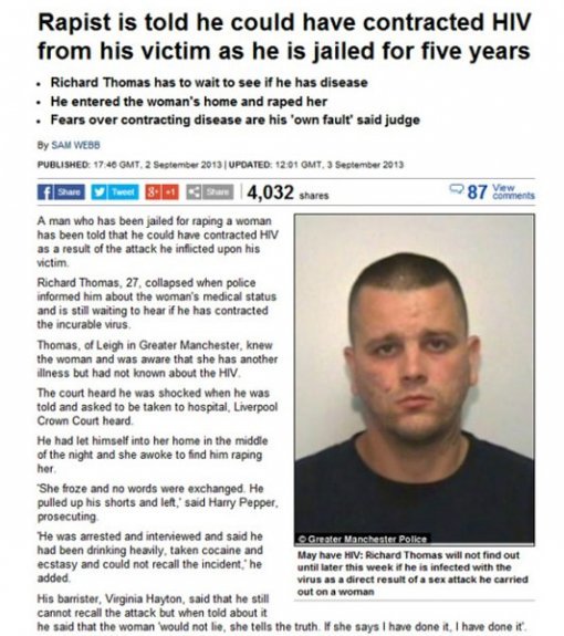 27살 英 성폭행범 HIV