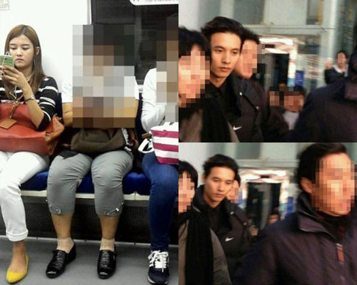 남보라(좌) - 원빈(우) 지하철 포착. 사진| 온라인 커뮤니티