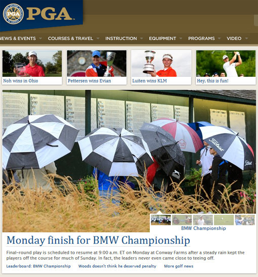 BMW 챔피언십골프대회 우천 순연. PGA 투어 홈페이지 화면 캡처.