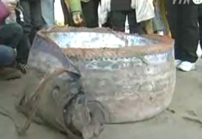 2010년 부산 해운대해수욕장 백사장에서 길이 5m의 초대형 산갈치가 발견됐다. 사진출처 | YTN 보도화면 캡처