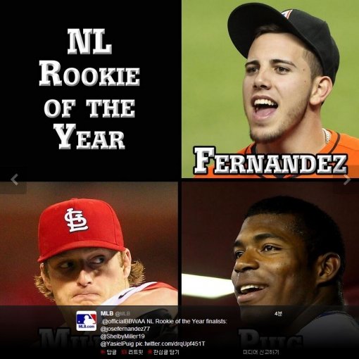 내셔널리그 신인왕 후보 3인. 사진=메이저리그 공식 트위터 캡처