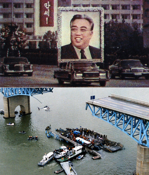 1994년 7월8일 북한 김일성 주석이 사망했고(위) 그해 10월21일 아침 서울 성수대교는 상판이 무너지면서 비극의 사고현장으로 기억되고 있다. 스포츠동아DB