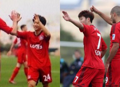 사진｜류승우-손흥민. 레버쿠젠 트위터