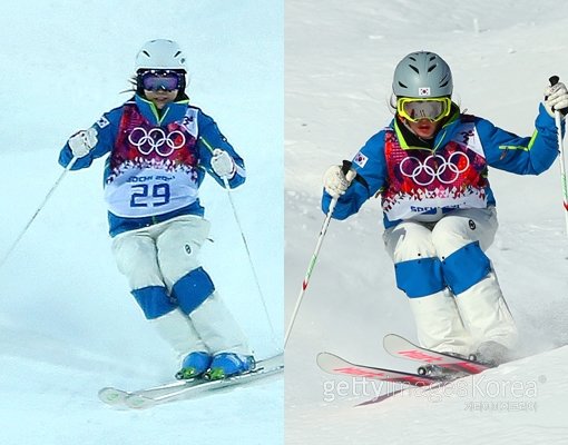 서정화와 서지원이 8일(한국시간) 러시아 로사 쿠토르 익스트림 파크에서 열린 2014 소치 동계올림픽 프리스타일스키 여자 모굴 2차 예선 경기를 치르고 있다. 사진=GettyImages/멀티비츠