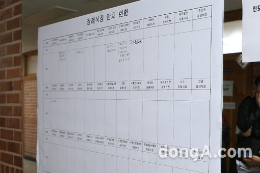 학교 한켠에는 장례식장 안내현황표가 붙어져있어 주위를 씁쓸하게 하고 있다.