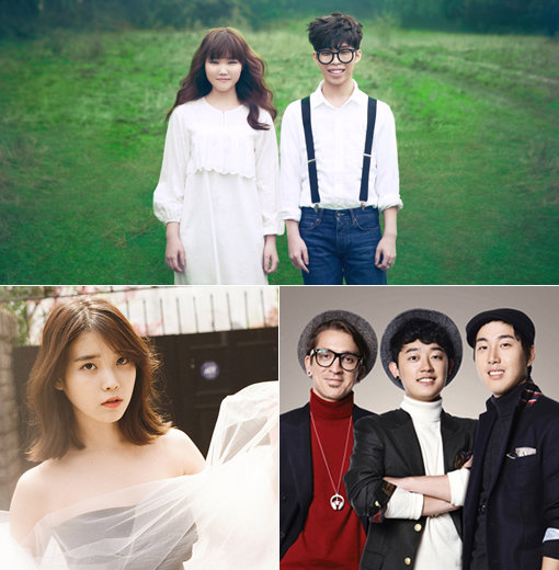 싱어송라이터의 활약이 두드러지면서 자기만의 색깔을 담은 음악이 대중의 귀를 사로잡고 있다. 출중한 실력을 자랑하는 악동뮤지션·버스커버스커·아이유(위부터 시계방향으로). 사진제공|YG엔터테인먼트·CJ E&M·로엔엔터테인먼트