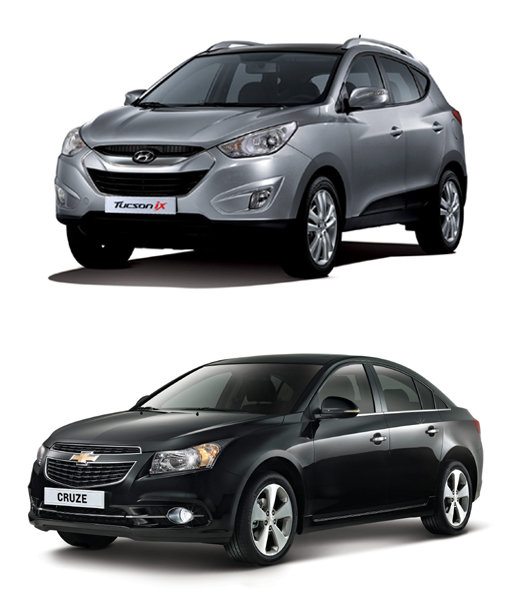 현대자동차 투싼(위)-한국지엠 크루즈(아래)