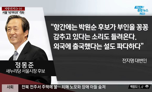 ‘진중권-정몽준-박원순 부인’. 출처｜채널A 방송캡처