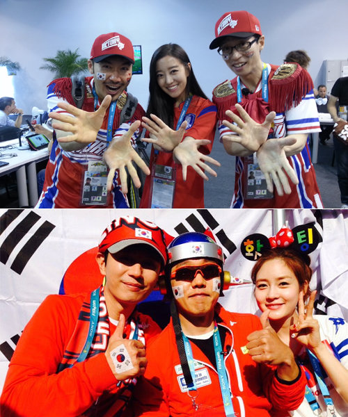 지상파 방송 3사의 대표 예능프로그램 가운데 MBC ‘무한도전’(위)과 SBS ‘힐링캠프’가 대표팀 응원과 시청률 상승이라는 두 마리 토끼를 다 잡기 위해 브라질로 향했지만 특별한 호응을 이끌어내지 못해 아쉬움을 남기고 있다. 사진제공｜MBC·SBS