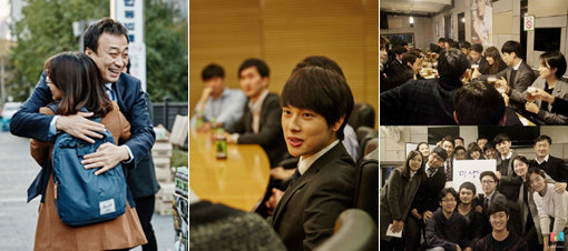 케이블채널 tvN 드라마 ‘미생’의 인기는 ‘공감코드’다. 더 많은 시청자와 소통하기 위해 다양한 이벤트가 준비 중이다. 사진은 10월30일 시청률 3% 공약 실천을 위해 서울 여의도에서 시민들과 프리허그를 하는 이성민, 같은 날 야근 중인 한 회사에 간식을 들고 방문한 임시완, 7일 자신이 선정한 한 회사의 직원들과 ‘치맥’파티를 연 강소라(왼쪽부터). 사진제공｜CJ E&M·윌엔터테인먼트