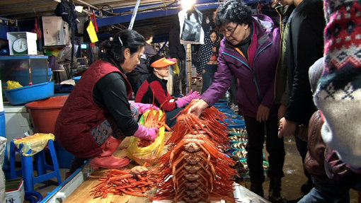 강원도 주문진에 가면 겨울의 맛을 느낄 수 있는 홍게가 소비자의 입맛을 돋운다. 사진제공|채널A