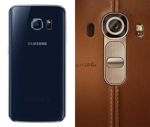 최근 스마트폰 전쟁의 화두는 카메라다. 고성능 이미지센서에 F1.9의 밝은 렌즈를 적용한 1600만 화소의 삼성전자 ‘갤럭시S6’ 후면 카메라(왼쪽 사진)와 LG이노텍이 개발한 고성능 카메라 모듈을 적용한 LG전자의 ‘G4’. 사진제공｜삼성전자·LG전자