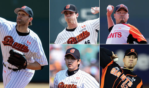 린드블럼-레일리-송승준-이상화-심수창(맨 왼쪽부터 시계방향). 사진|스포츠동아DB·스포츠코리아