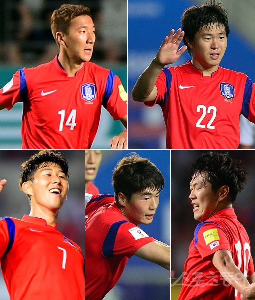 한국축구대표팀 정우영-권창훈-김영권-기성용-손흥민(왼쪽 상단부터 시계방향으로). 스포츠동아DB