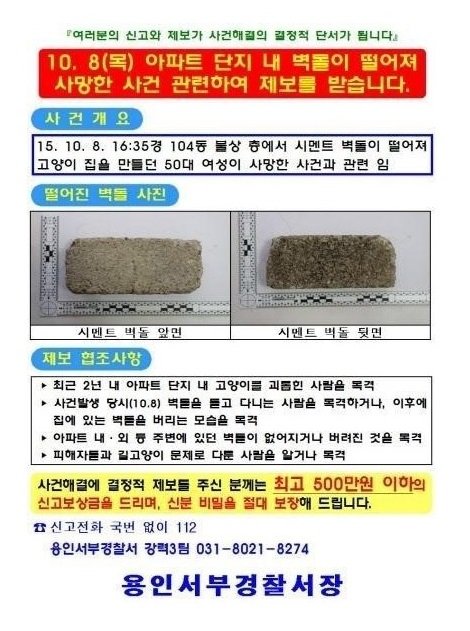 용인 캣맘 사건 벽돌 피해자 DNA만 검출
