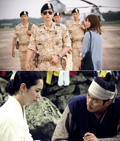 드라마 ‘태양의 후예’-‘장사의 신-객주’(아래). 사진제공｜태양의후예 문화산업전문화사 NEW·SM C&C