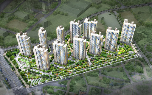 롯데건설이 경기 파주 운정신도시에서 분양하는 ‘롯데캐슬 파크타운 2차’ 조감도. 11개동 1169가구를 분양하는 이 아파트는 전체 82%가 중소형 위주로 구성됐다. 또 쾌적한 주거환경과 뛰어난 서울 접근성이 강점으로 꼽히고 있다. 사진제공|롯데건설