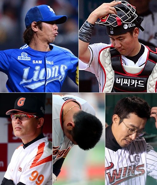 삼성 임창용-KT 장성우-LG 정성훈-한화 최진행-롯데 이종운 감독(왼쪽 상단부터 시계방향으로). 스포츠동아DB