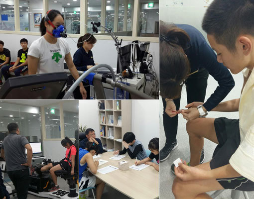 지역스포츠과학센터는 해당 지역 체육회에 등록된 엘리트 선수들이 자신의 체력을 측정한 뒤 그 결과를 토대로 기량 발전을 도모할 수 있도록 지원해주고 있다. 서울스포츠과학센터를 찾은 선수들이 각종 기자재를 활용해 체력을 측정하고 있다. 사진제공｜국민체육진흥공단