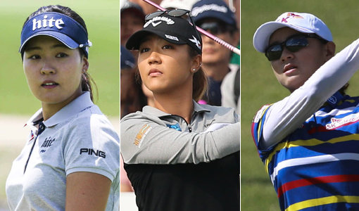 전인지-리디아 고-최나연(맨 왼쪽부터). 사진제공｜KLPGA·LPGA KEB 하나은행 챔피언십 조직위·LOTTE
