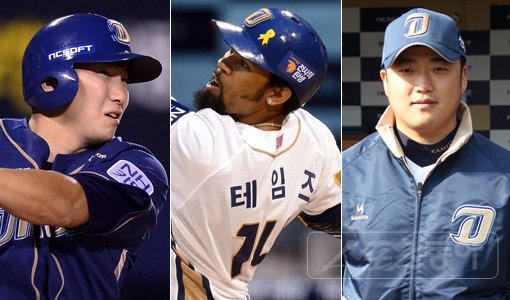 NC가 박석민(오른쪽)을 영입하면서 나성범(왼쪽), 에릭 테임즈와 함께 역대급 중심타선을 구축했다. 프로야구 초창기 해태 김성한~김봉연~김종모와 삼성 장효조~이만수~김성래, 2000년 두산 우즈~김동주~심정수, 2003년 삼성 이승엽~마해영~양준혁 트리오 등 역대 KBO리그 최강의 중심타선에 견줄 만하다. 사진|스포츠동아DB·NC 다이노스