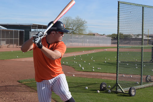 롯데의 새 주장 강민호가 팀 변화의 중심에 섰다. 그는 동료 선수들과 교감하며 팀 분위기를 바꾸기 위해 노력하고 있다. 강민호가 미국 애리조나주 피오리아 스프링캠프에서 타격훈련에 열중하고 있다. 사진제공｜롯데 자이언츠