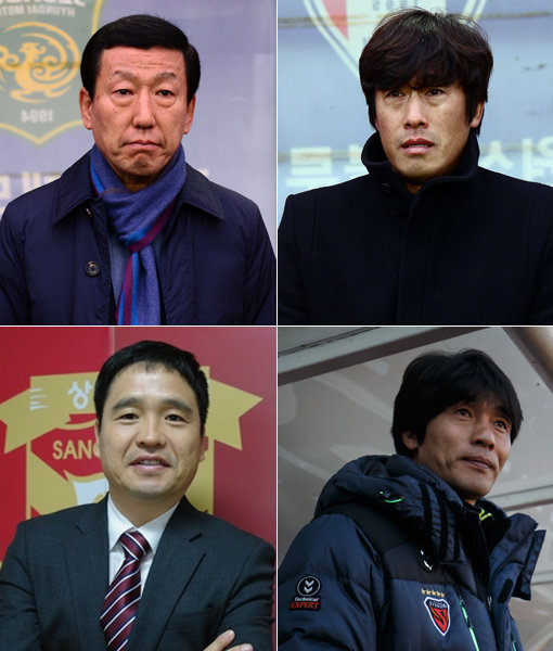 전북현대 최강희 감독-수원삼성 서정원 감독-포항 최진철 감독-상주상무 조진호 감독(왼쪽 상단부터 시계방향으로). 사진|스포츠동아DB·한국프로축구연맹·상주상무