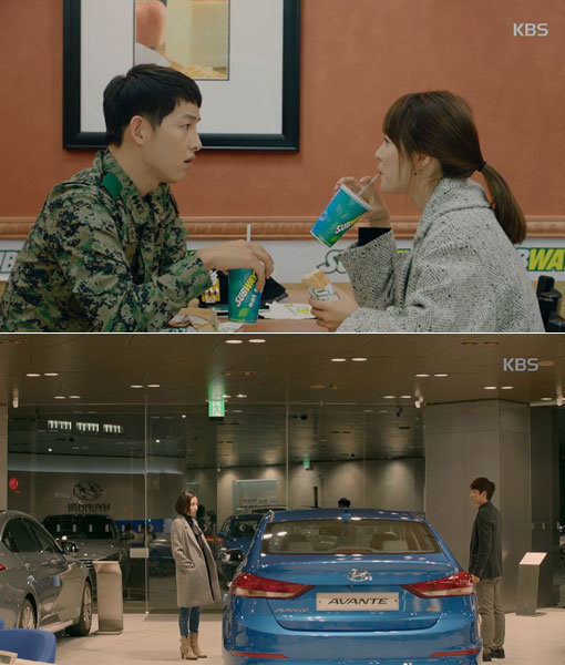 KBS 2TV 수목드라마 ‘태양의 후예’가 종영까지 2회를 남겨두고 극 전개에 불필요한 간접광고(PPL)를 쏟아내 시청자의 지적을 받고 있다. 사진출처|KBS 방송화면 캡처