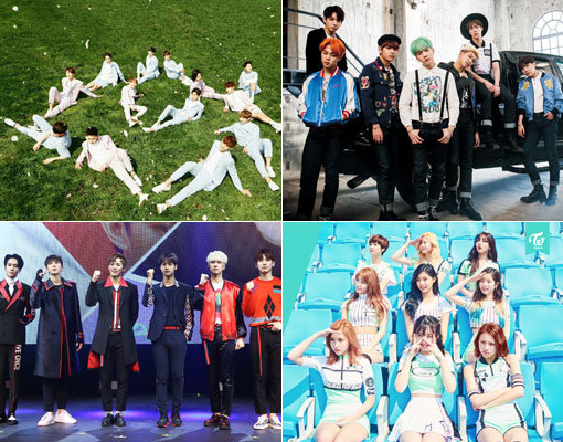 그룹 세븐틴-방탄소년단-트와이스-빅스 (왼쪽상단부터 시계방향으로). 사진|플레디스·빅히트엔터테인먼트·JYP엔터테인먼트·동아닷컴DB