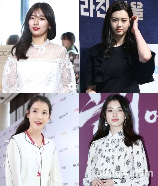 연기자 수지-고아라-한효주-아이유(왼쪽 상단부터 시계방향으로). 동아닷컴DB