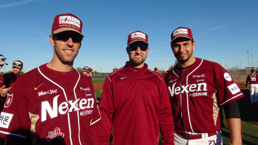 대니 돈-라이언 피어밴드-로버트 코엘로(맨 왼쪽부터). 사진제공｜넥센 히어로즈