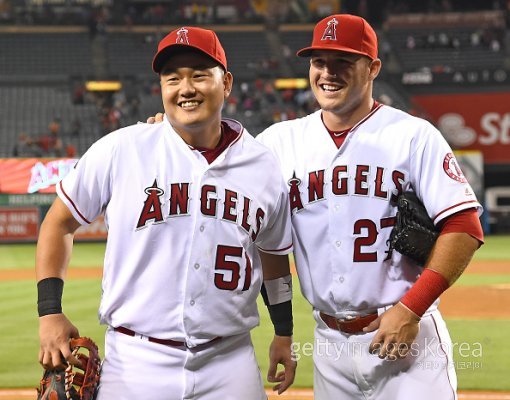 최지만(좌)과 마이크 트라웃(우). ⓒGettyimages이매진스