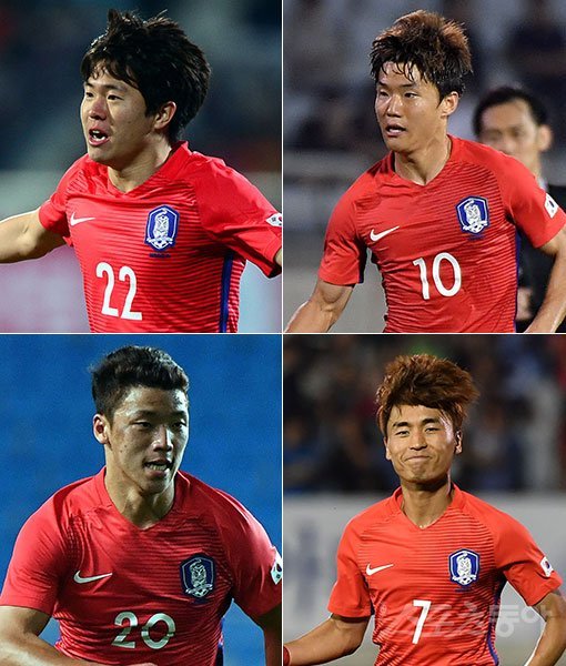 올림픽 남자축구대표팀 권창훈-류승우-문창진-황희찬(왼쪽 상단부터 시계방향으로). 스포츠동아DB