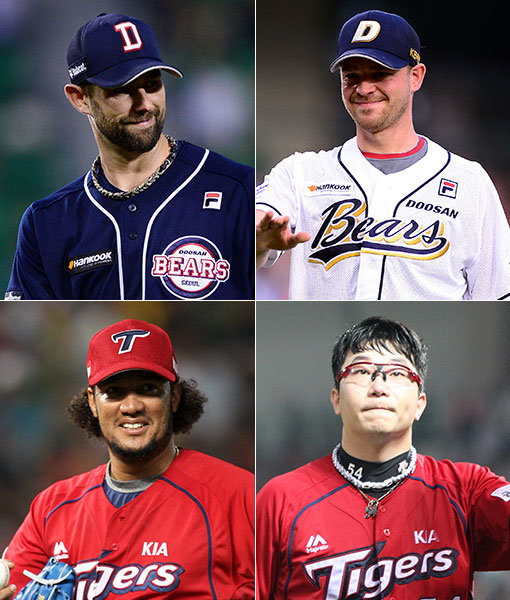 두산 니퍼트-보우덴-KIA 양현종-헥터(왼쪽 상단부터 시계방향으로). 사진 ｜스포츠동아DB·스포츠코리아