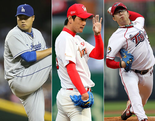 류현진(LA 다저스), 김광현(SK), 양현종(KIA). 사진제공|ⓒGettyimages이매진스·스포츠동아DB·스포츠코리아
