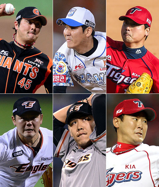 롯데 이정민-윤길현, KIA 최영필-김광수, 한화 권혁-송창식(왼쪽 상단부터 시계방향으로). 사진|스포츠동아DB·스포츠코리아