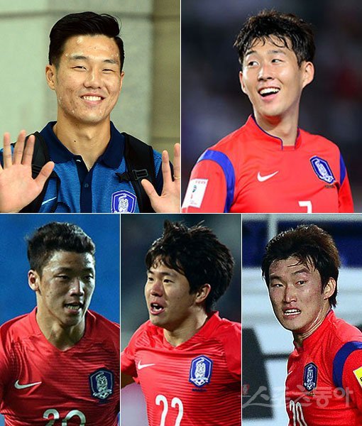 축구대표팀 석현준-손흥민-장현수-권창훈-황희찬(왼쪽 상단부터 시계방향으로). 스포츠동아DB