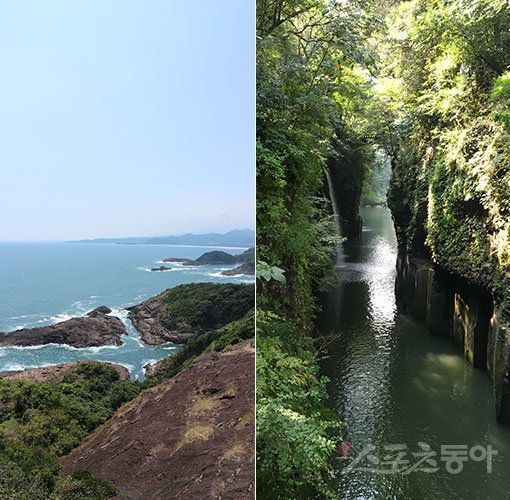 미야자키 크로스의 바다(왼쪽)와 다카치호 협곡. 규슈|심승수 기자 sss@donga.com